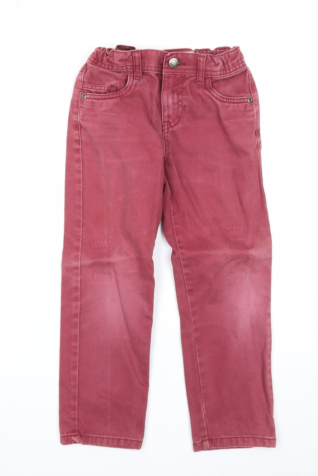 Denim & Co. Boys Red Cotton Straight Jeans Size 5-6 Years Regular Zip