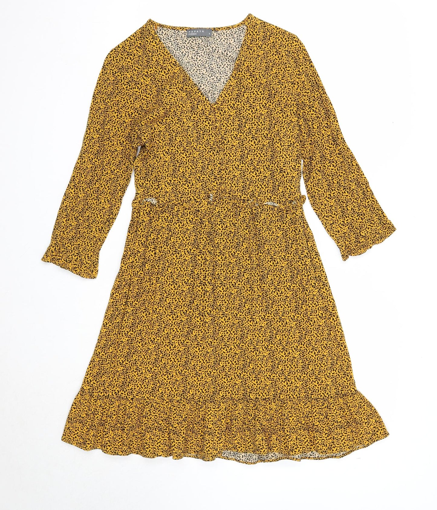 Papaya Womens Yellow Geometric Viscose A-Line Size 8 V-Neck Pullover