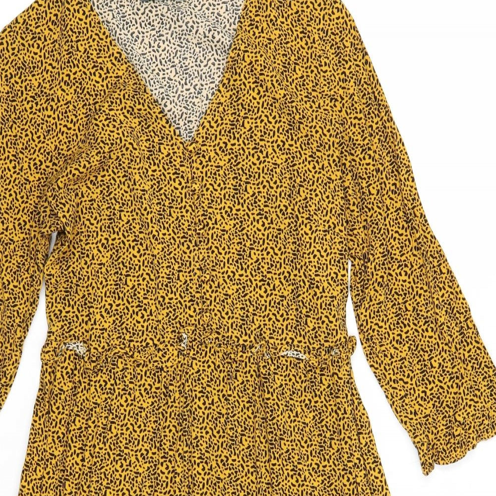 Papaya Womens Yellow Geometric Viscose A-Line Size 8 V-Neck Pullover
