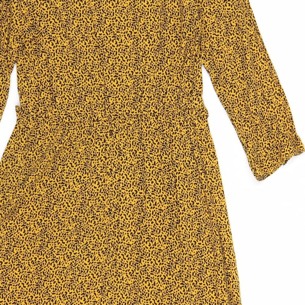 Papaya Womens Yellow Geometric Viscose A-Line Size 8 V-Neck Pullover