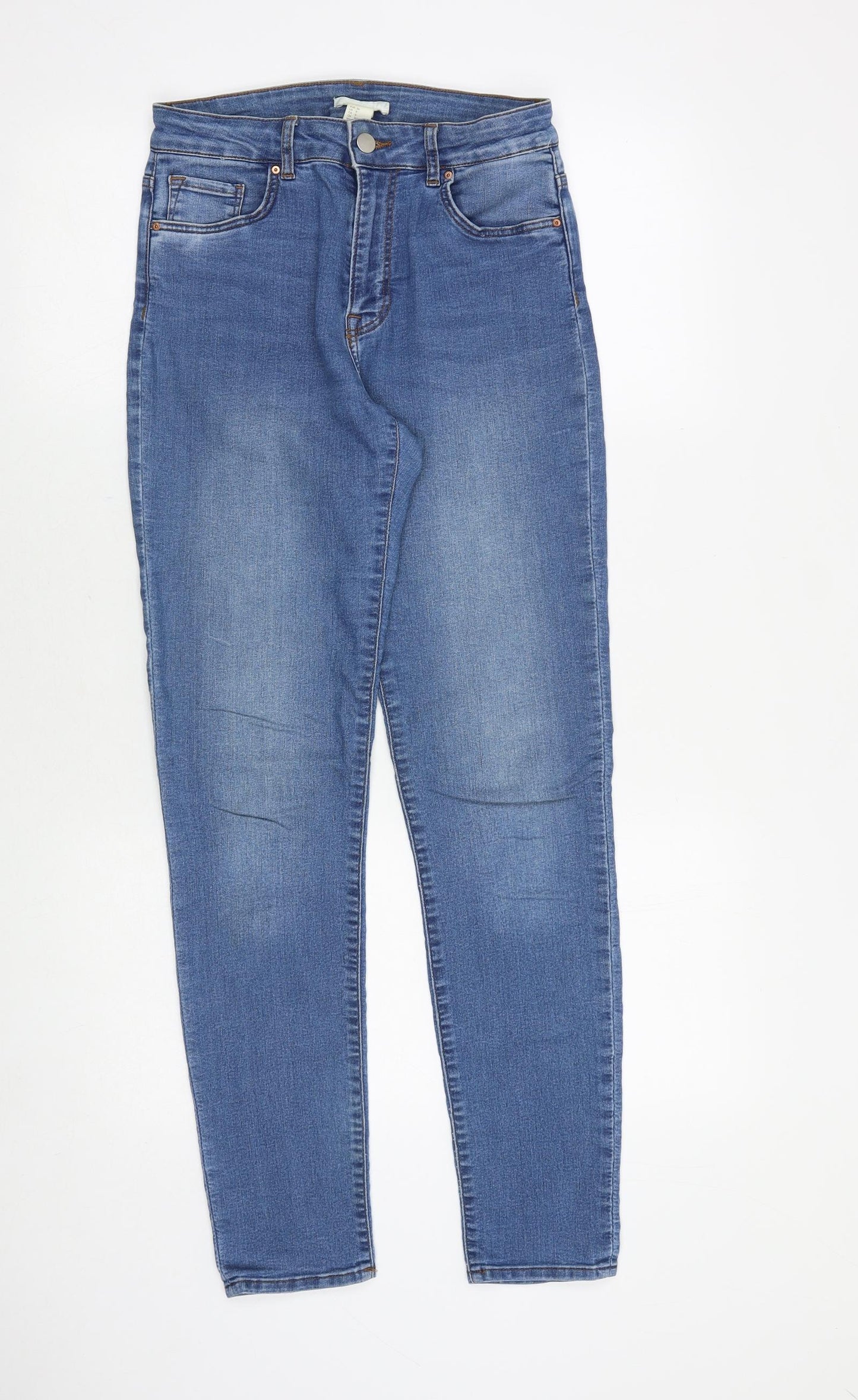 H&M Womens Blue Cotton Straight Jeans Size 8 Regular Zip