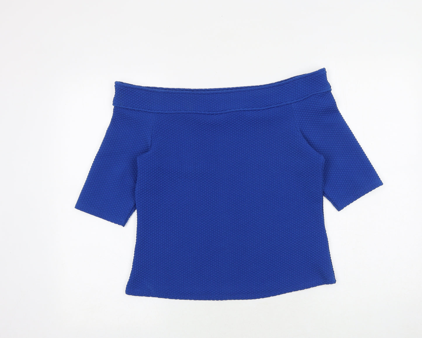 South Womens Blue Geometric Polyester Basic Blouse Size 14 Off the Shoulder