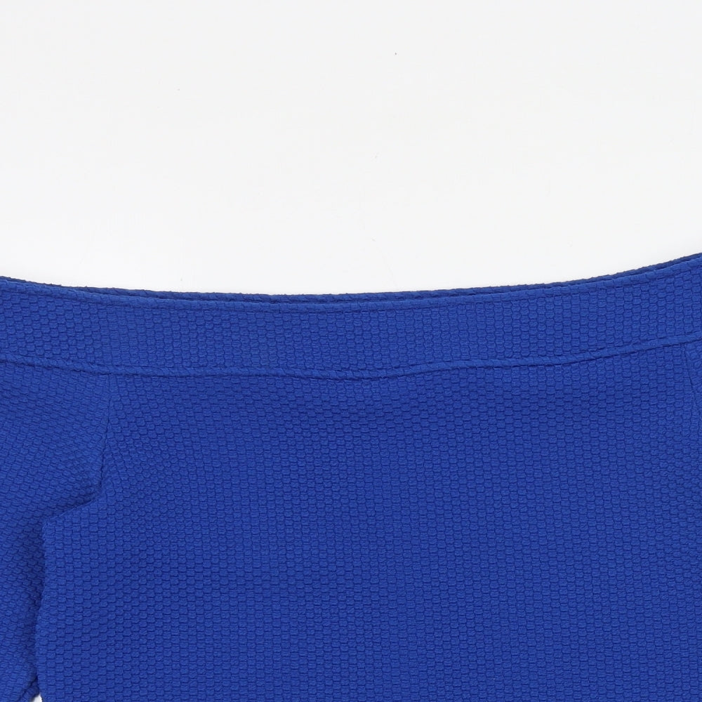 South Womens Blue Geometric Polyester Basic Blouse Size 14 Off the Shoulder