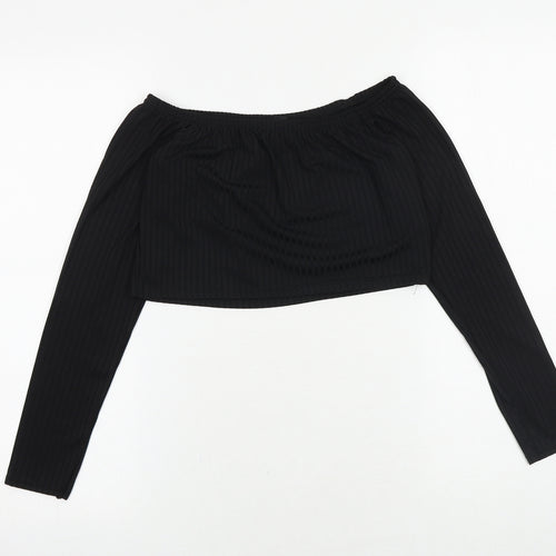 I SAW IT FIRST Womens Black Polyester Cropped Blouse Size S Off the Shoulder