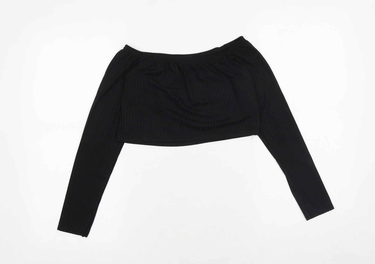 I SAW IT FIRST Womens Black Polyester Cropped Blouse Size S Off the Shoulder
