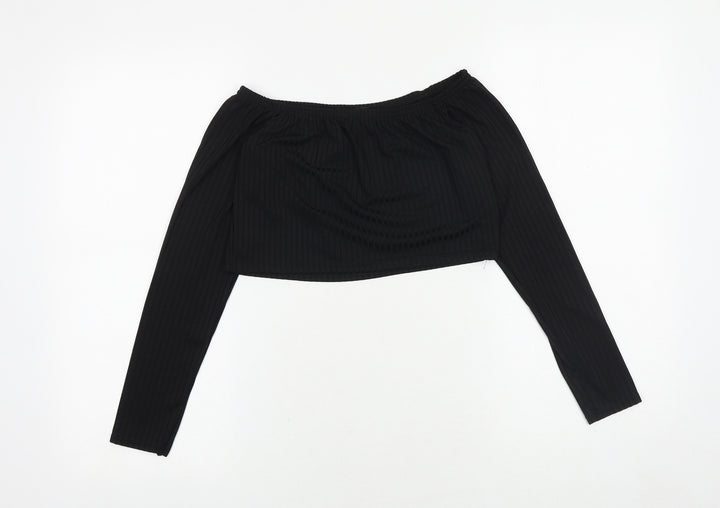 I SAW IT FIRST Womens Black Polyester Cropped Blouse Size S Off the Shoulder