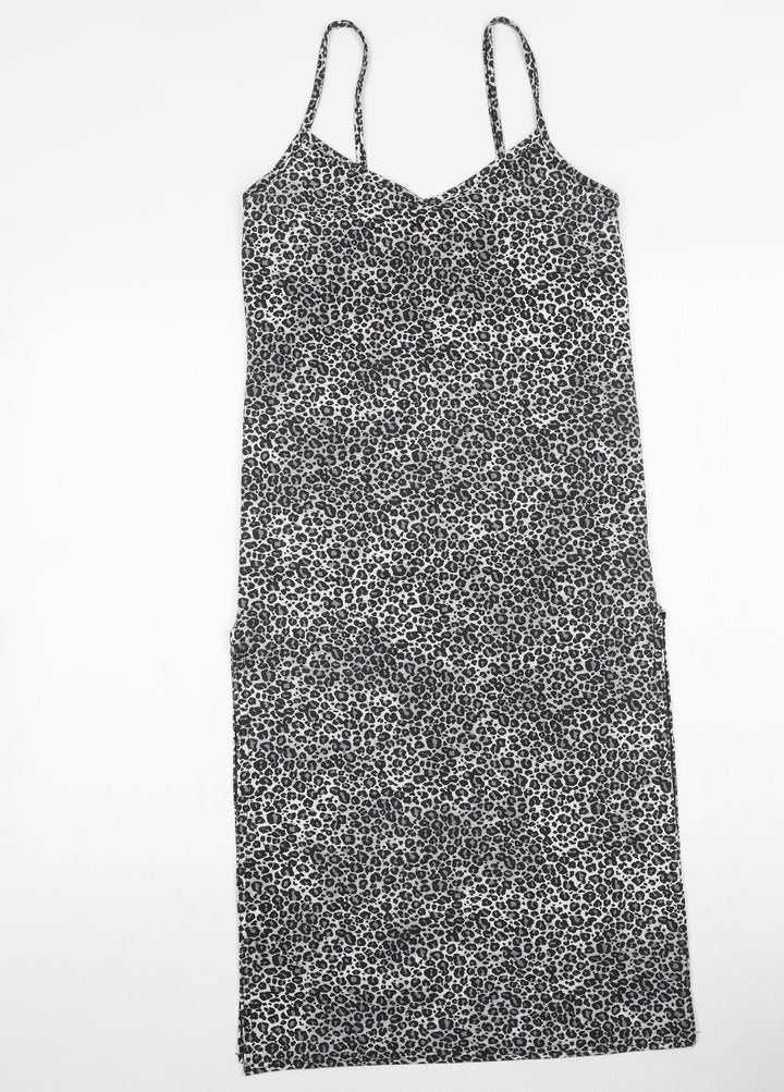 PRETTYLITTLETHING Womens Grey Animal Print Polyester Tank Dress Size 6 V-Neck Pullover - Leopard Print
