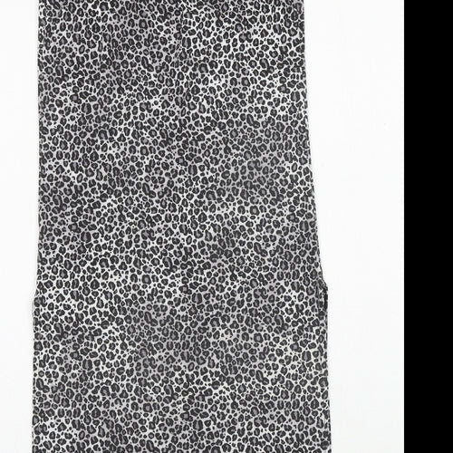 PRETTYLITTLETHING Womens Grey Animal Print Polyester Tank Dress Size 6 V-Neck Pullover - Leopard Print