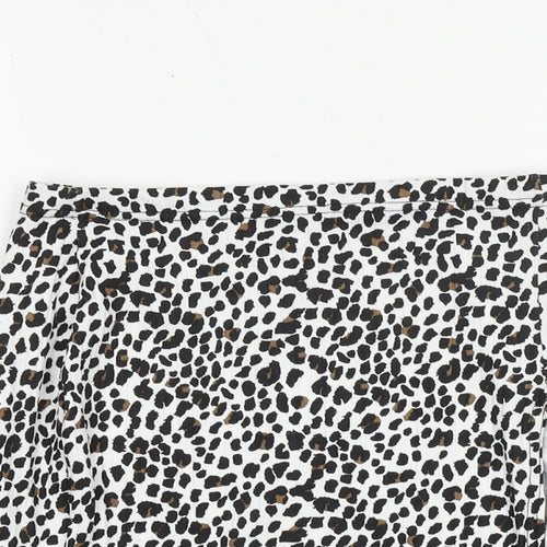 PRETTYLITTLETHING Womens White Animal Print Polyester A-Line Skirt Size 8 - Leopard Pattern