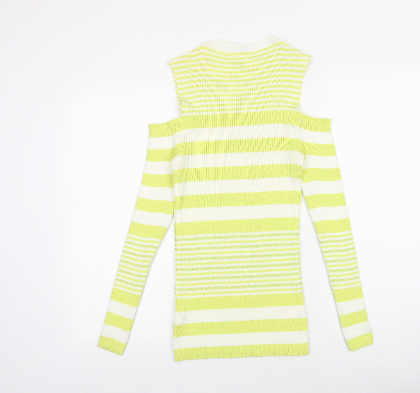 NEXT Womens Yellow Round Neck Striped Cotton Pullover Jumper Size 16 - Cold Shoulder