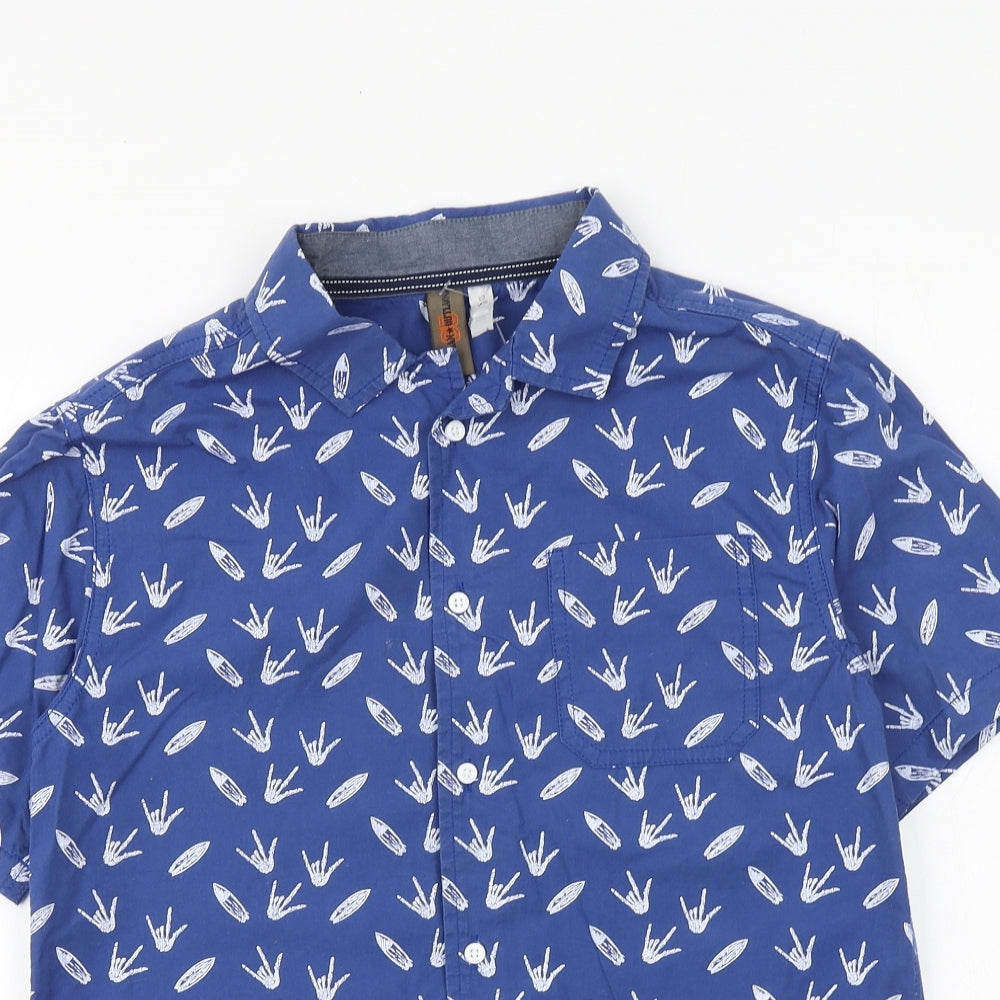 urban65 Boys Blue Geometric 100% Cotton Basic Button-Up Size 13 Years Collared Button - Surf