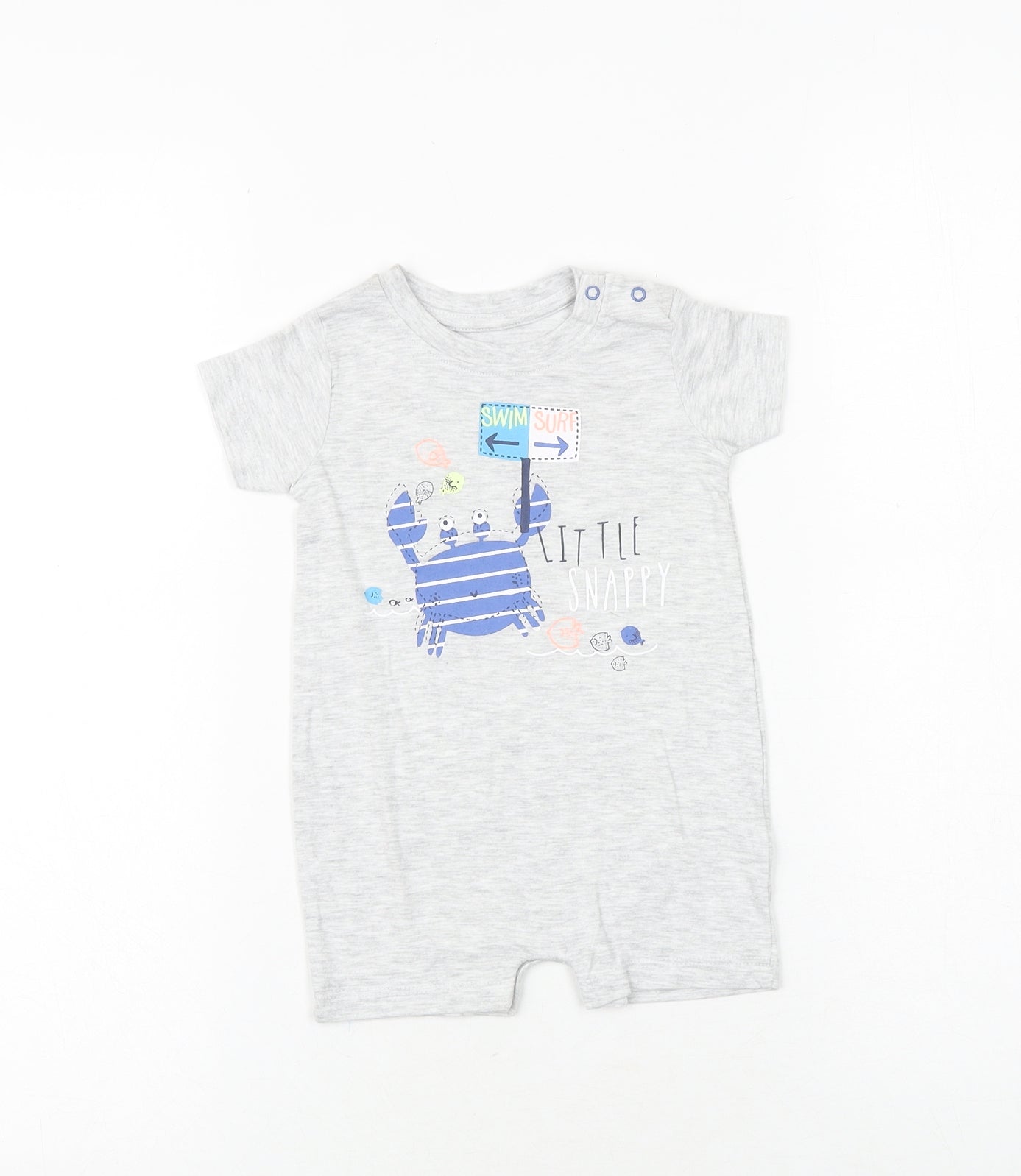 Peacocks Baby Grey 100% Cotton Romper One-Piece Size 0-3 Months Snap - Crab Print