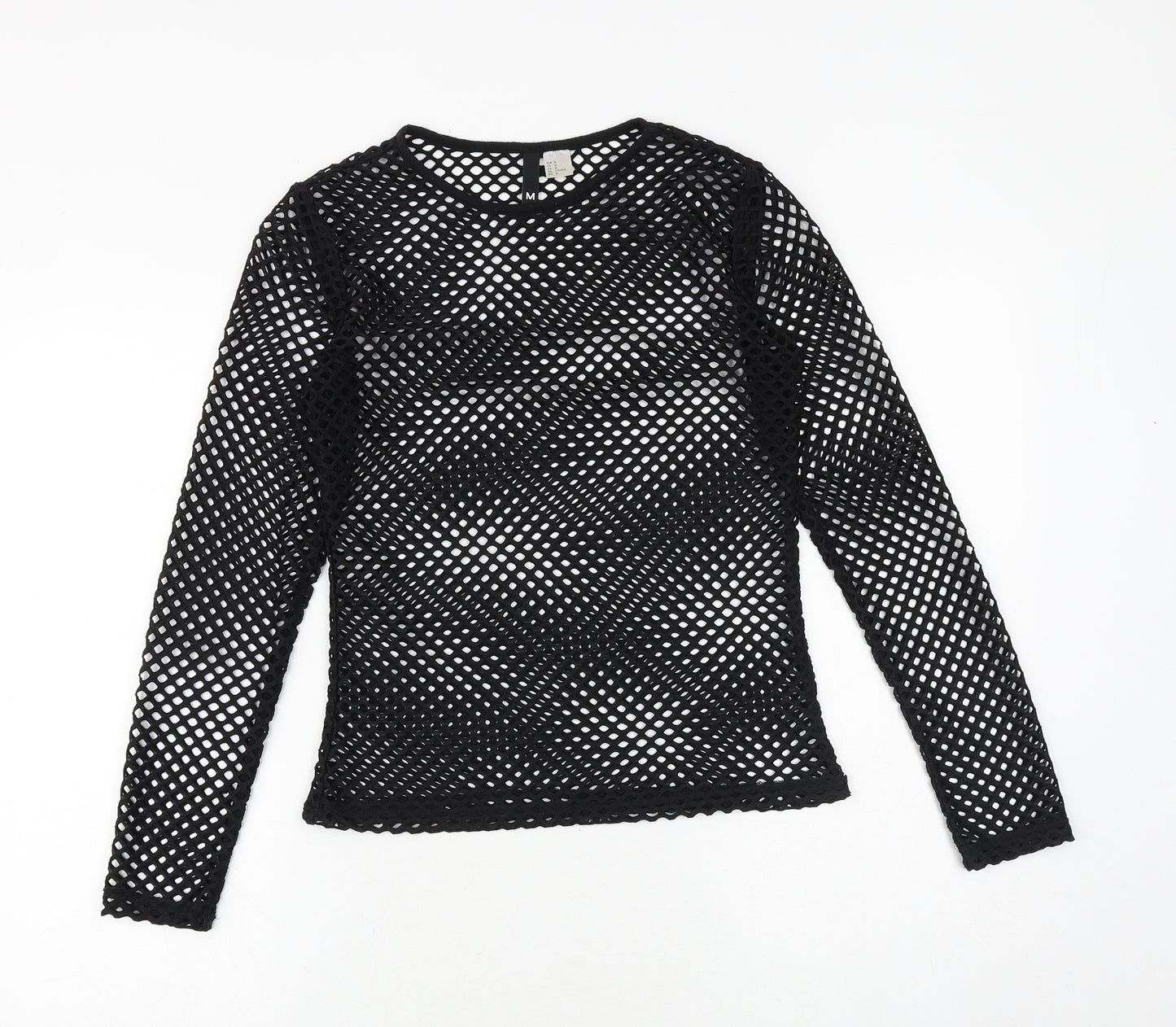 H&M Womens Black Polyester Basic T-Shirt Size M Round Neck - Fishnet Top