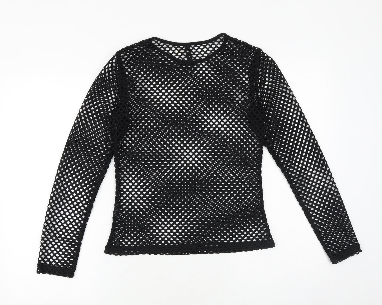 H&M Womens Black Polyester Basic T-Shirt Size M Round Neck - Fishnet Top