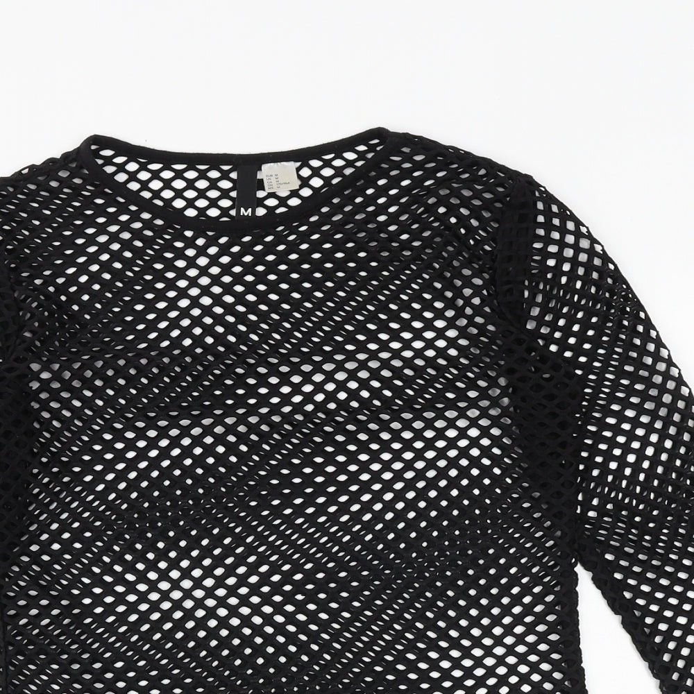 H&M Womens Black Polyester Basic T-Shirt Size M Round Neck - Fishnet Top