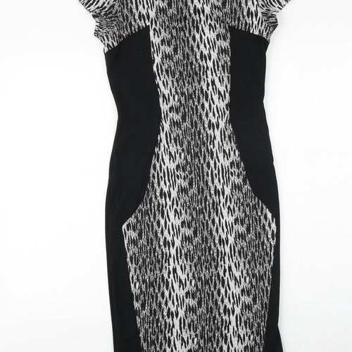 George Womens Black Geometric Polyester Shift Size 8 Round Neck Pullover