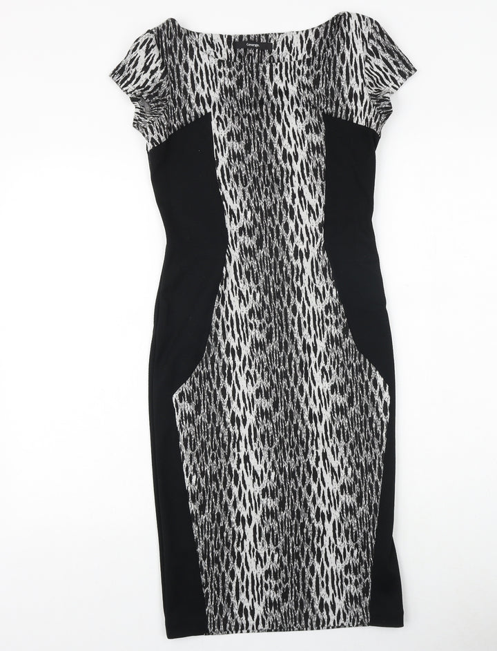 George Womens Black Geometric Polyester Shift Size 8 Round Neck Pullover