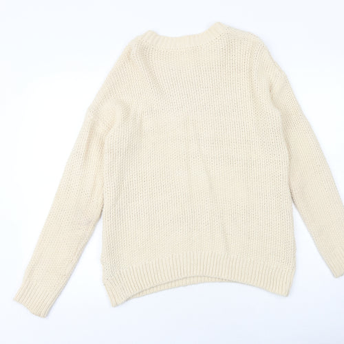 H&M Womens Beige Boat Neck Acrylic Pullover Jumper Size XS