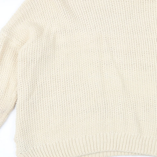 H&M Womens Beige Boat Neck Acrylic Pullover Jumper Size XS