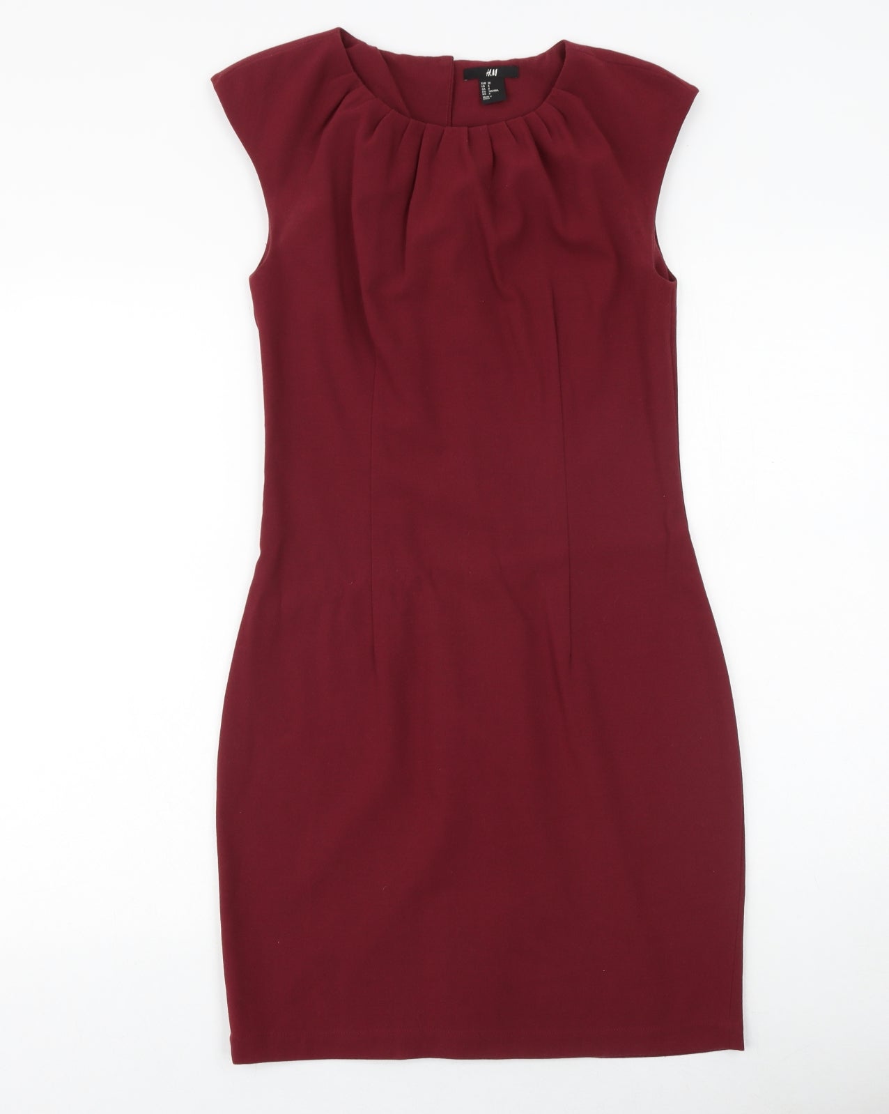 H&M Womens Red Polyester Shift Size 8 Round Neck Zip