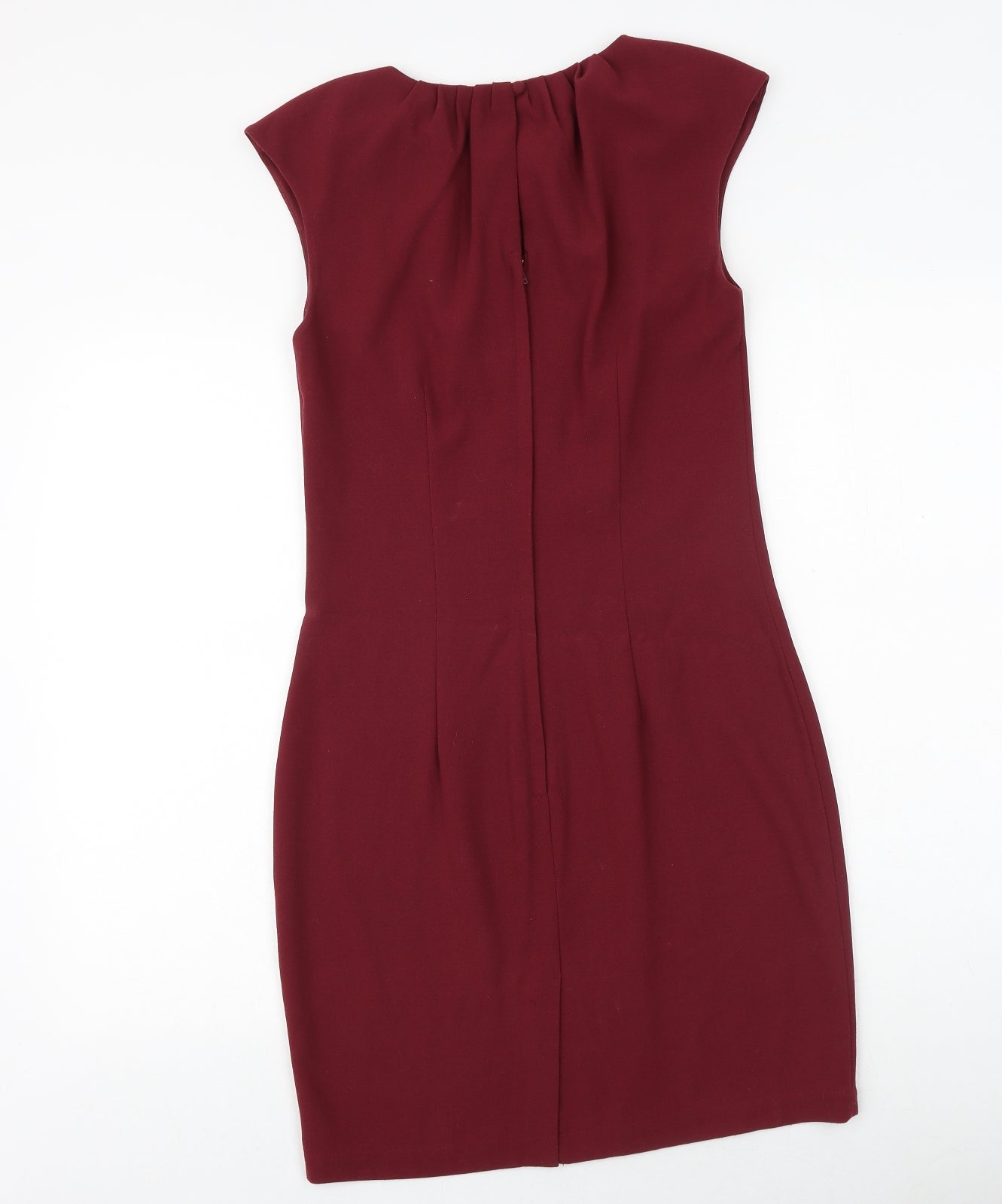 H&M Womens Red Polyester Shift Size 8 Round Neck Zip