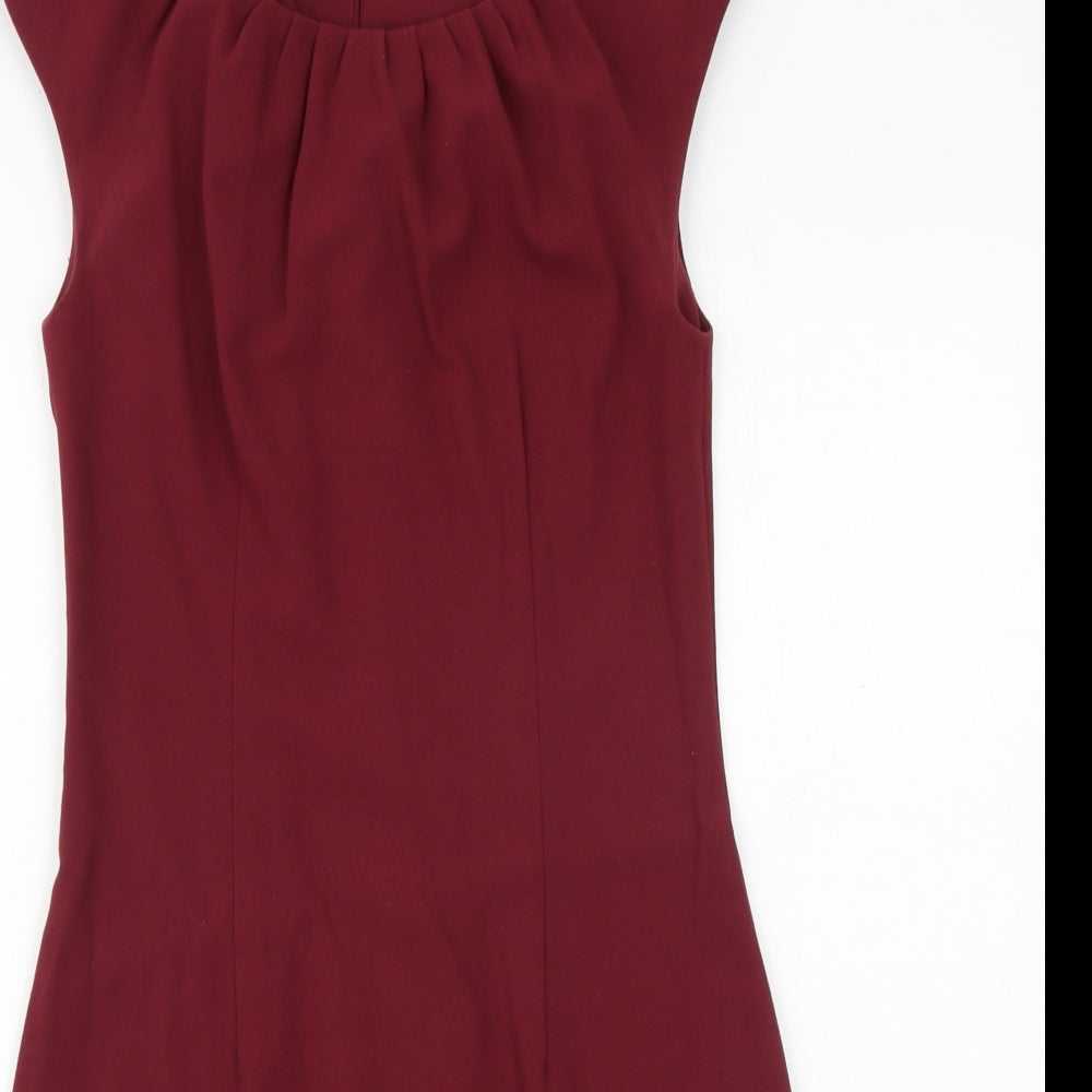 H&M Womens Red Polyester Shift Size 8 Round Neck Zip