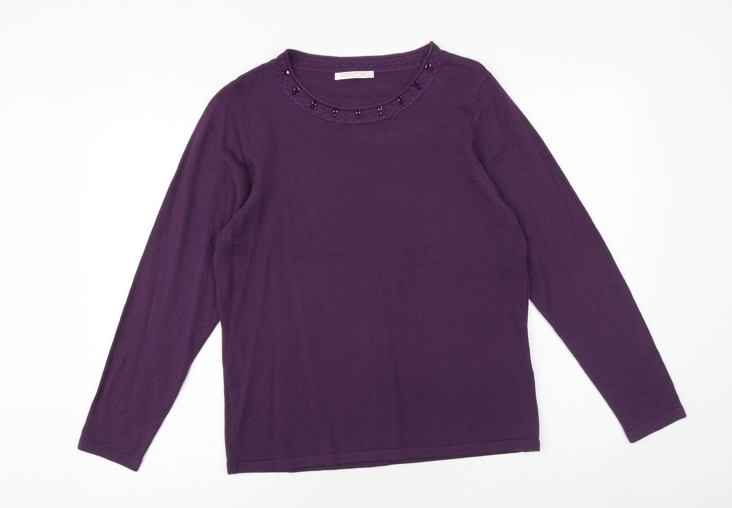 Anna rose Womens Purple Boat Neck Acrylic Pullover Jumper Size L - Embellished Neckline