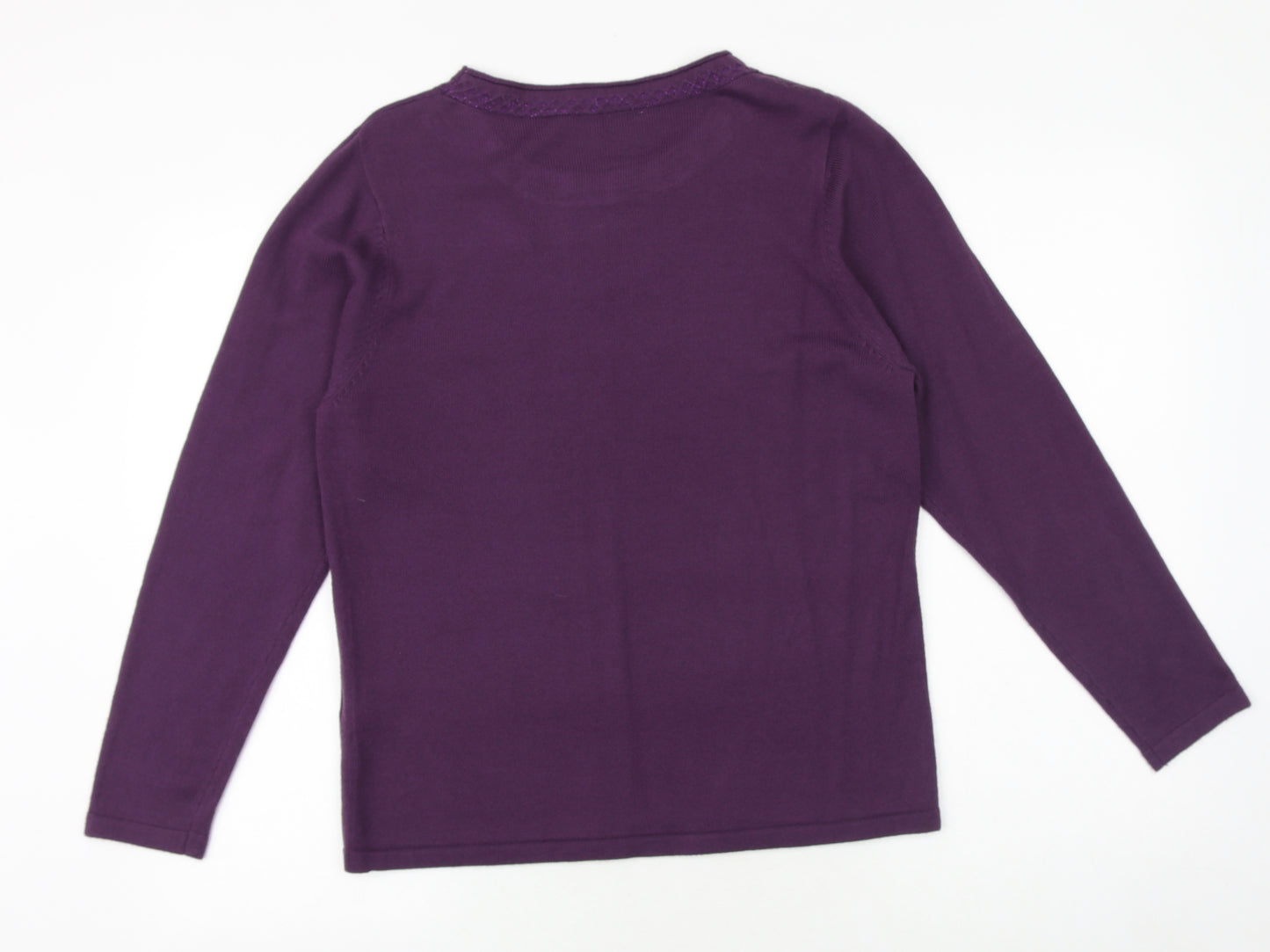 Anna rose Womens Purple Boat Neck Acrylic Pullover Jumper Size L - Embellished Neckline