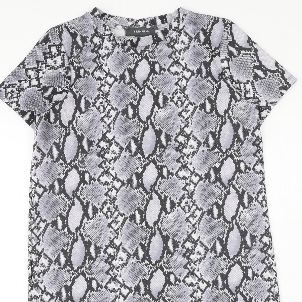 Primark Womens Grey Geometric Polyester A-Line Size 10 Round Neck Pullover