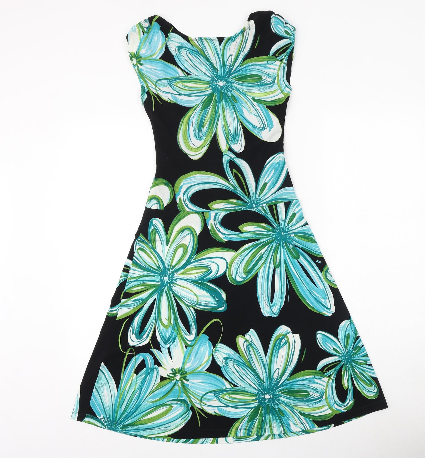 Intermission Womens Black Floral Polyester A-Line Size 4 Round Neck Pullover