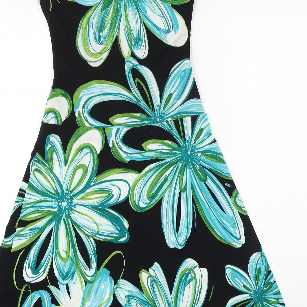 Intermission Womens Black Floral Polyester A-Line Size 4 Round Neck Pullover