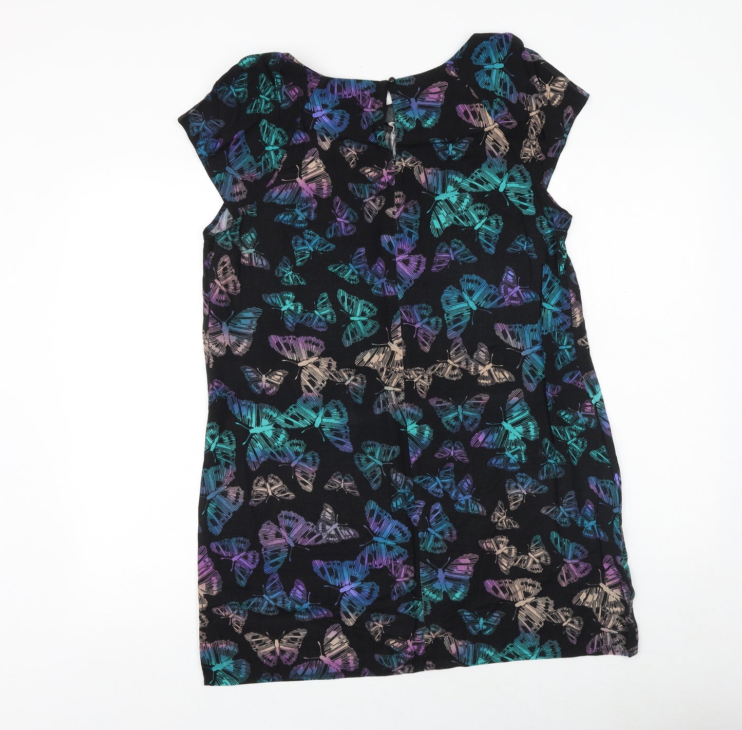 F&F Womens Black Geometric Viscose Basic Blouse Size 14 Round Neck - Butterfly Print