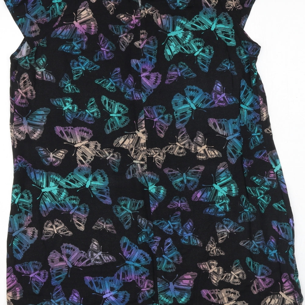 F&F Womens Black Geometric Viscose Basic Blouse Size 14 Round Neck - Butterfly Print