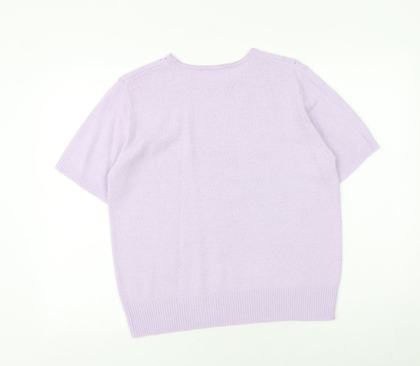 Berkertex Womens Purple Round Neck Acrylic Pullover Jumper Size 14 - Floral Detail