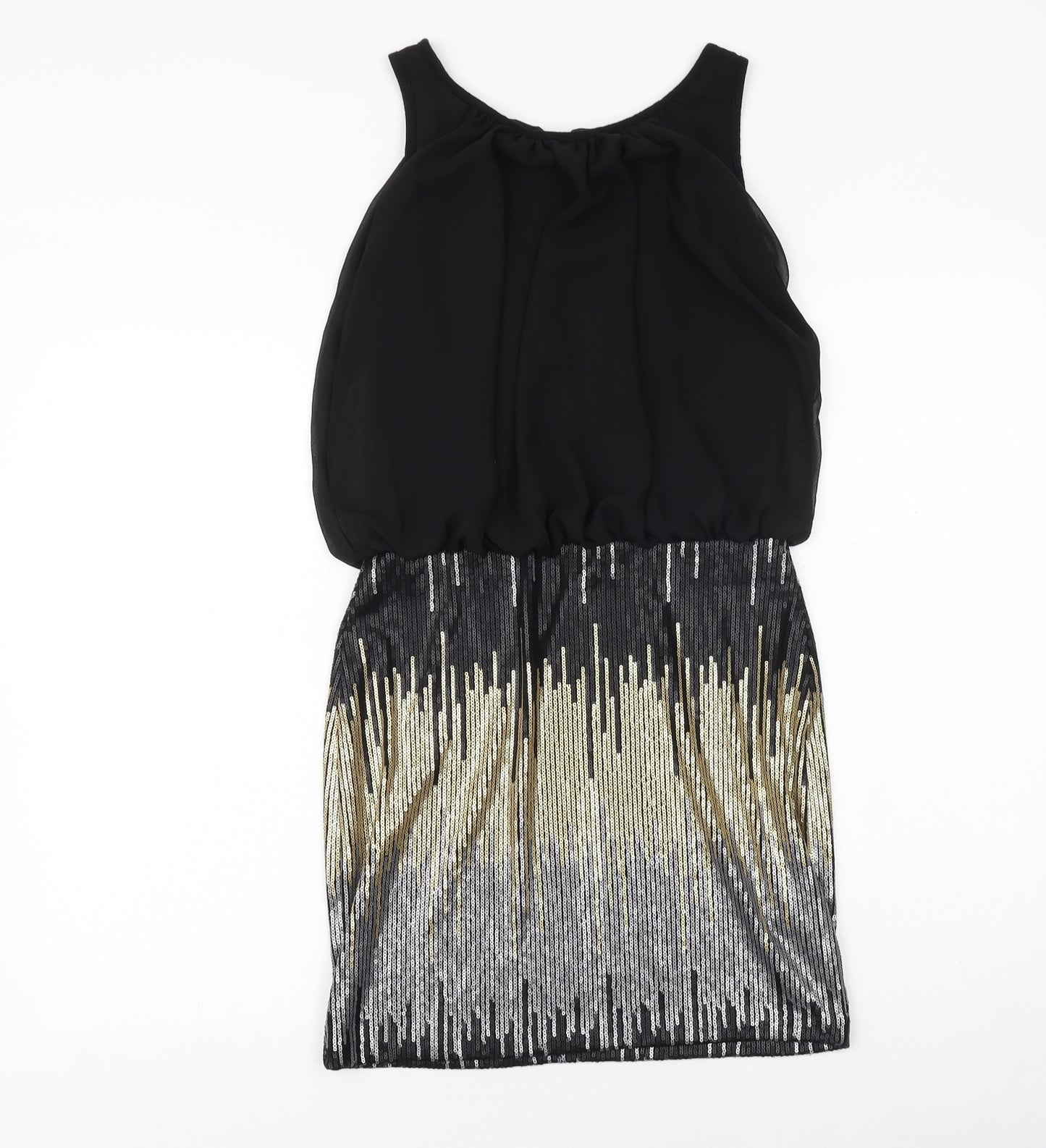 Apricot Womens Black Geometric Polyester Shift Size 10 Round Neck Pullover