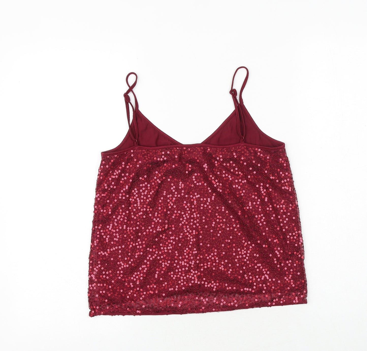 H&M Womens Red Polyester Basic Tank Size 8 V-Neck