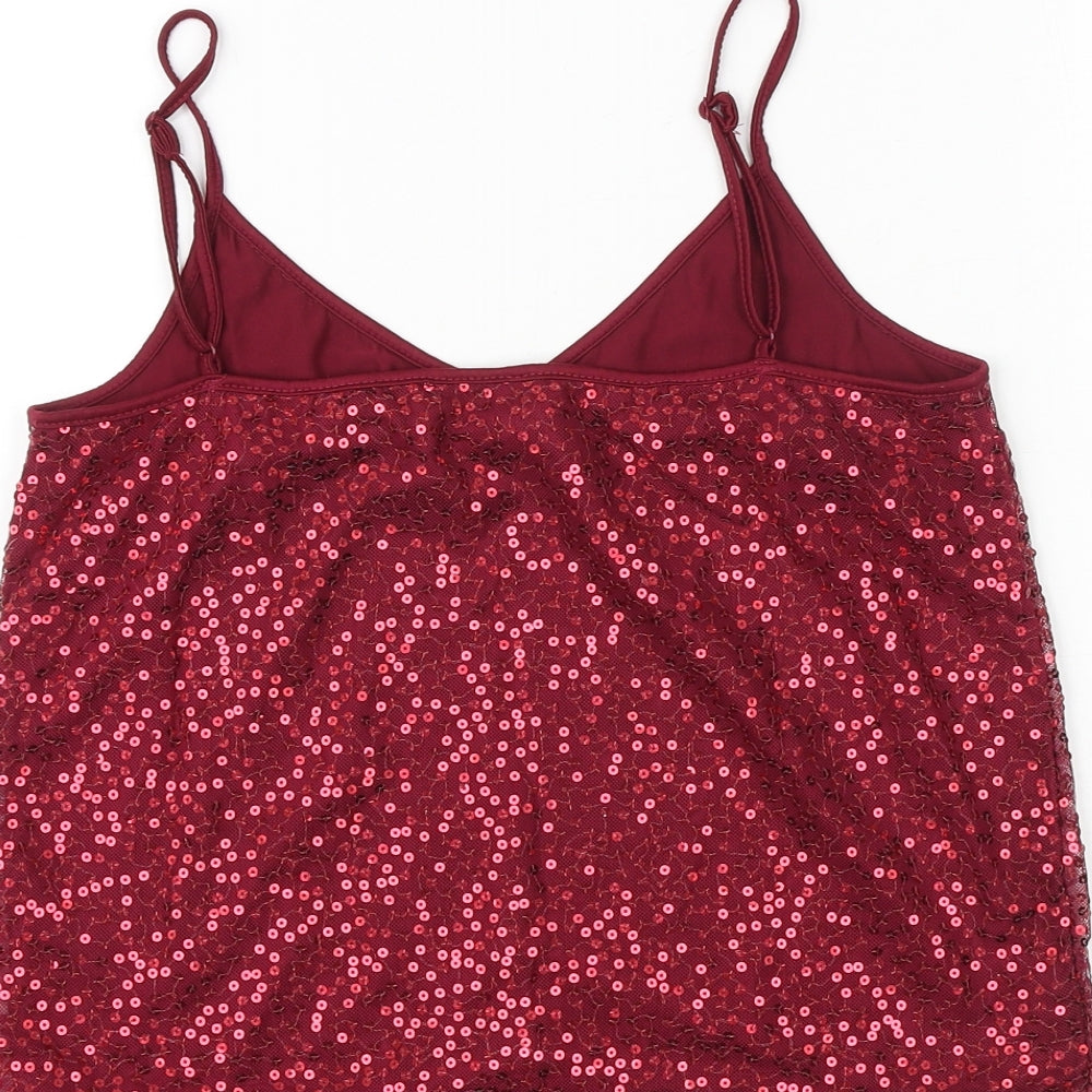 H&M Womens Red Polyester Basic Tank Size 8 V-Neck