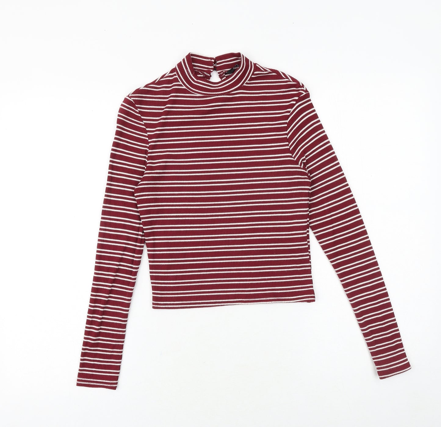 New Look Girls Red Striped Polyester Basic T-Shirt Size 14-15 Years Round Neck Button