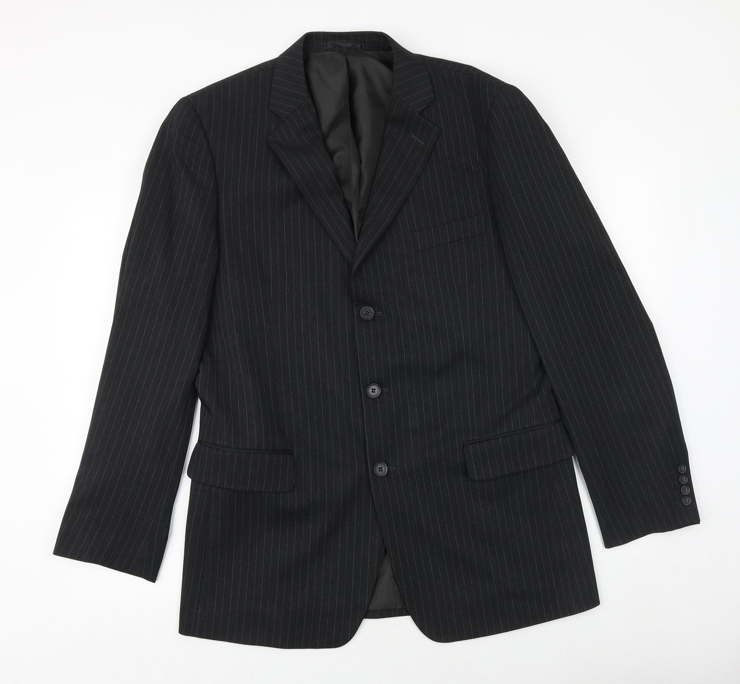 Taylor & Wright Mens Black Striped Polyester Jacket Suit Jacket Size 40 Regular