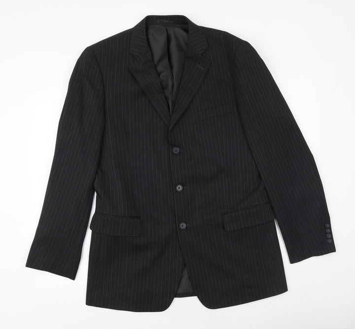 Taylor & Wright Mens Black Striped Polyester Jacket Suit Jacket Size 40 Regular
