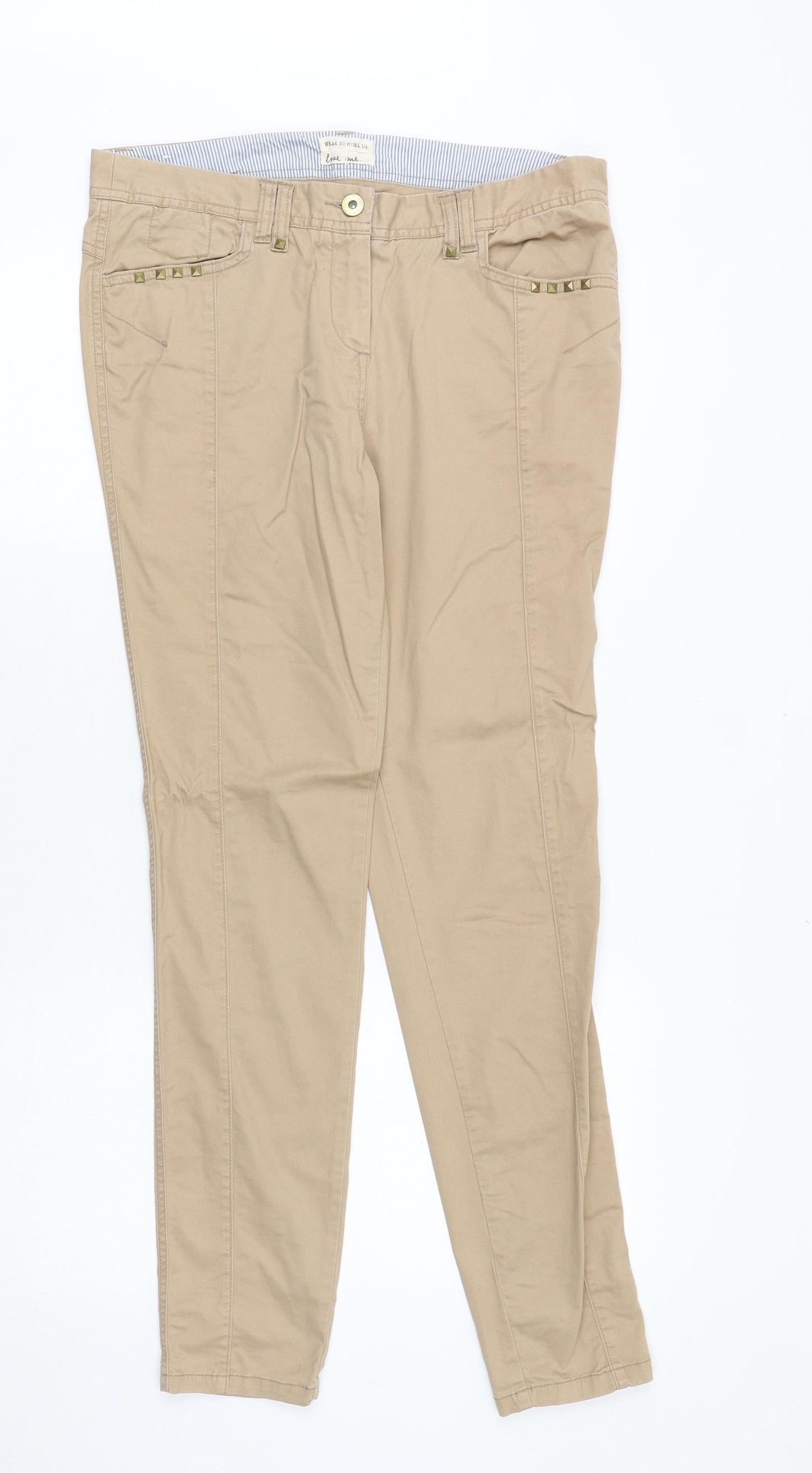 New Look Womens Beige Cotton Chino Trousers Size 12 Regular Zip