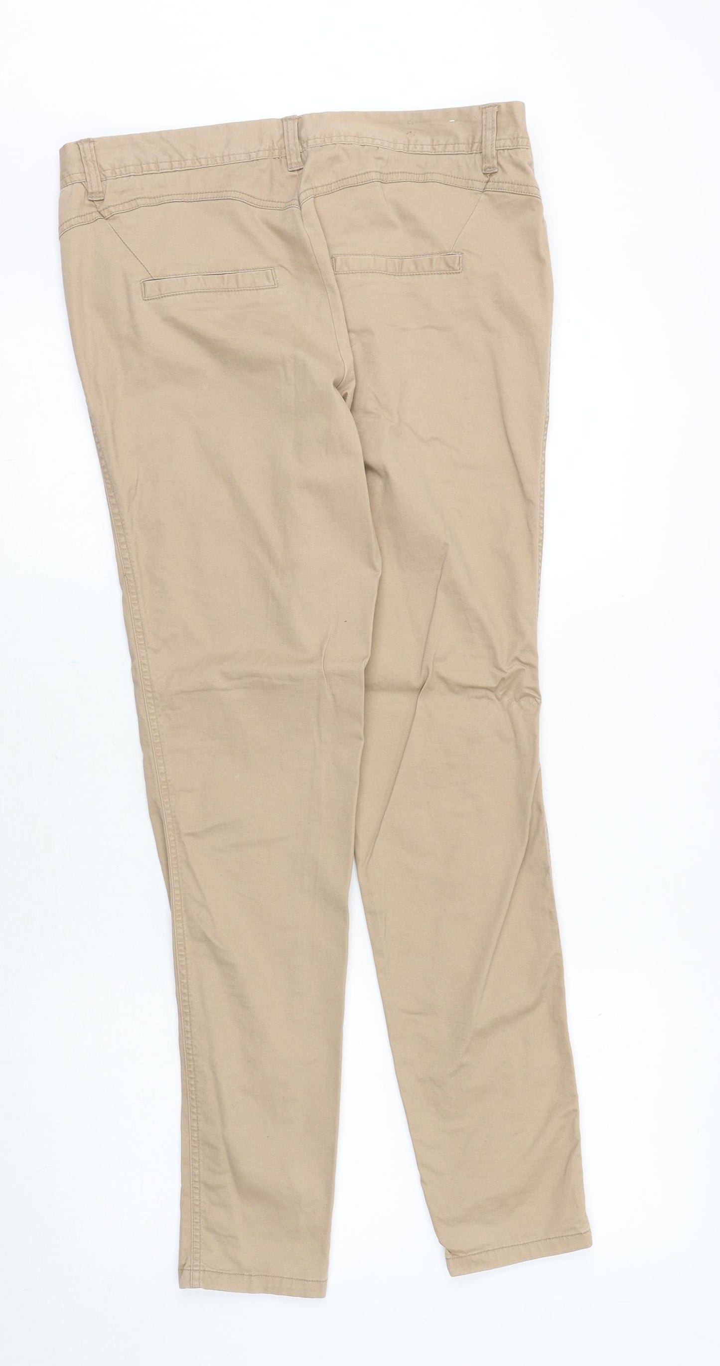 New Look Womens Beige Cotton Chino Trousers Size 12 Regular Zip