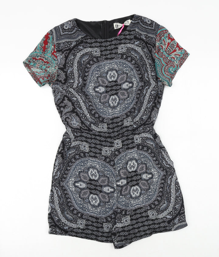 hearts&bows Womens Black Paisley Polyester Playsuit One-Piece Size 6 Zip
