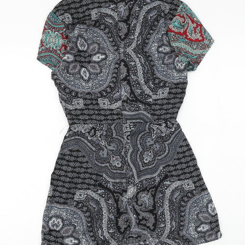 hearts&bows Womens Black Paisley Polyester Playsuit One-Piece Size 6 Zip