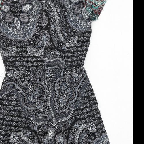hearts&bows Womens Black Paisley Polyester Playsuit One-Piece Size 6 Zip