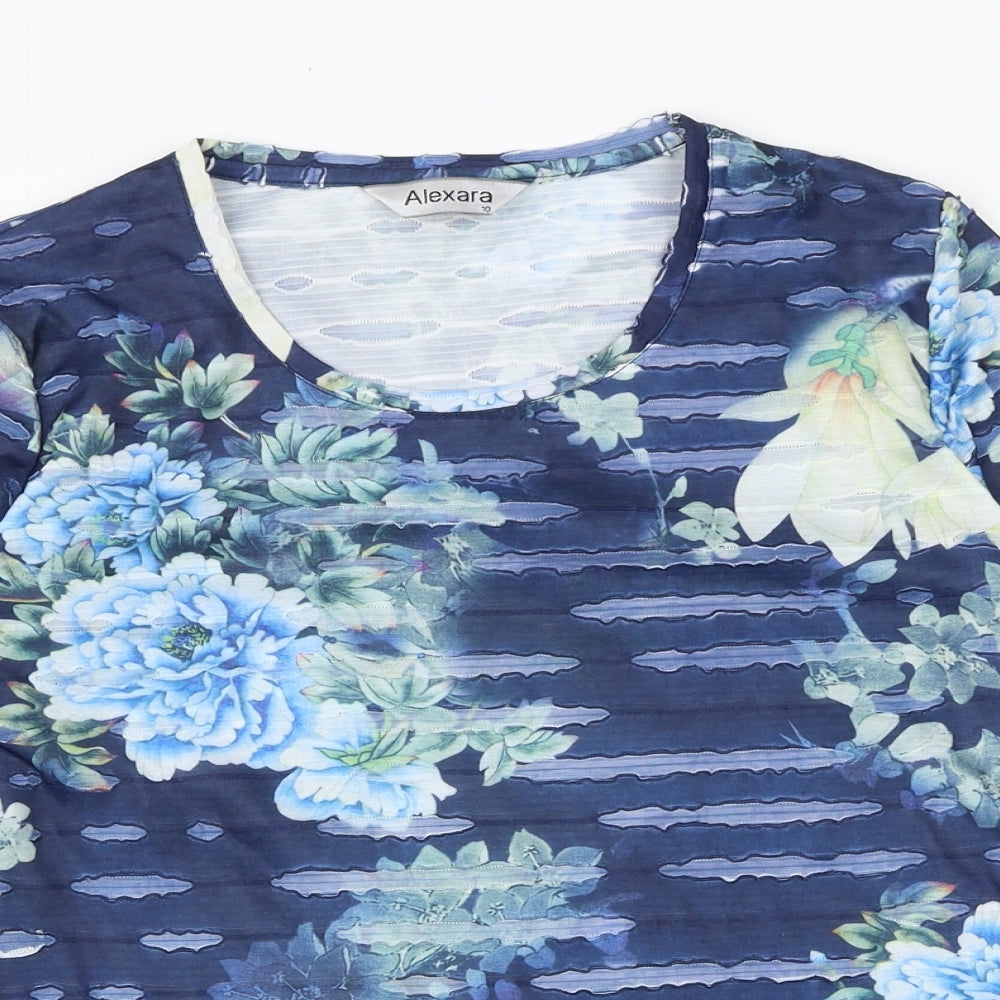 Alexara Womens Blue Geometric Polyester Basic T-Shirt Size 10 Round Neck