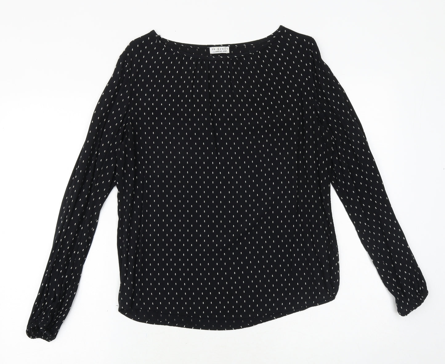 redraft Womens Black Geometric Viscose Basic Blouse Size 6 Round Neck