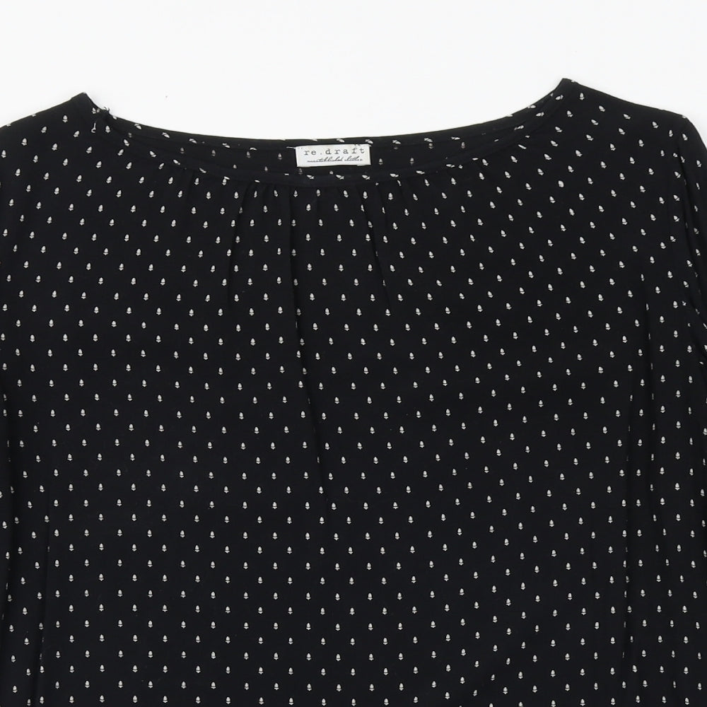 redraft Womens Black Geometric Viscose Basic Blouse Size 6 Round Neck