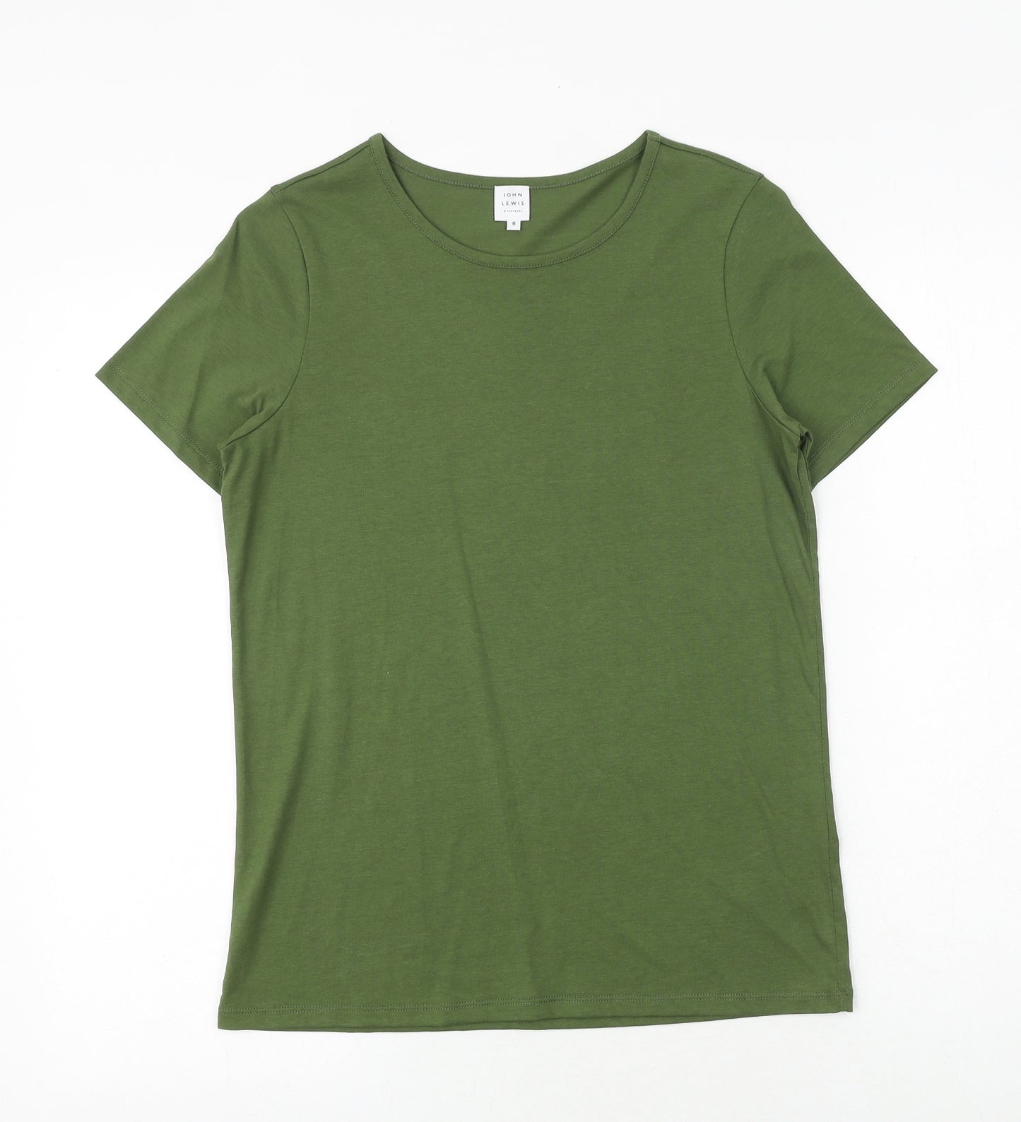 John Lewis Womens Green 100% Cotton Basic T-Shirt Size 8 Round Neck