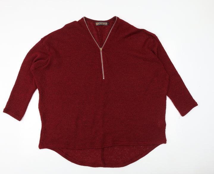 QED London Womens Red V-Neck Acrylic Pullover Jumper Size L